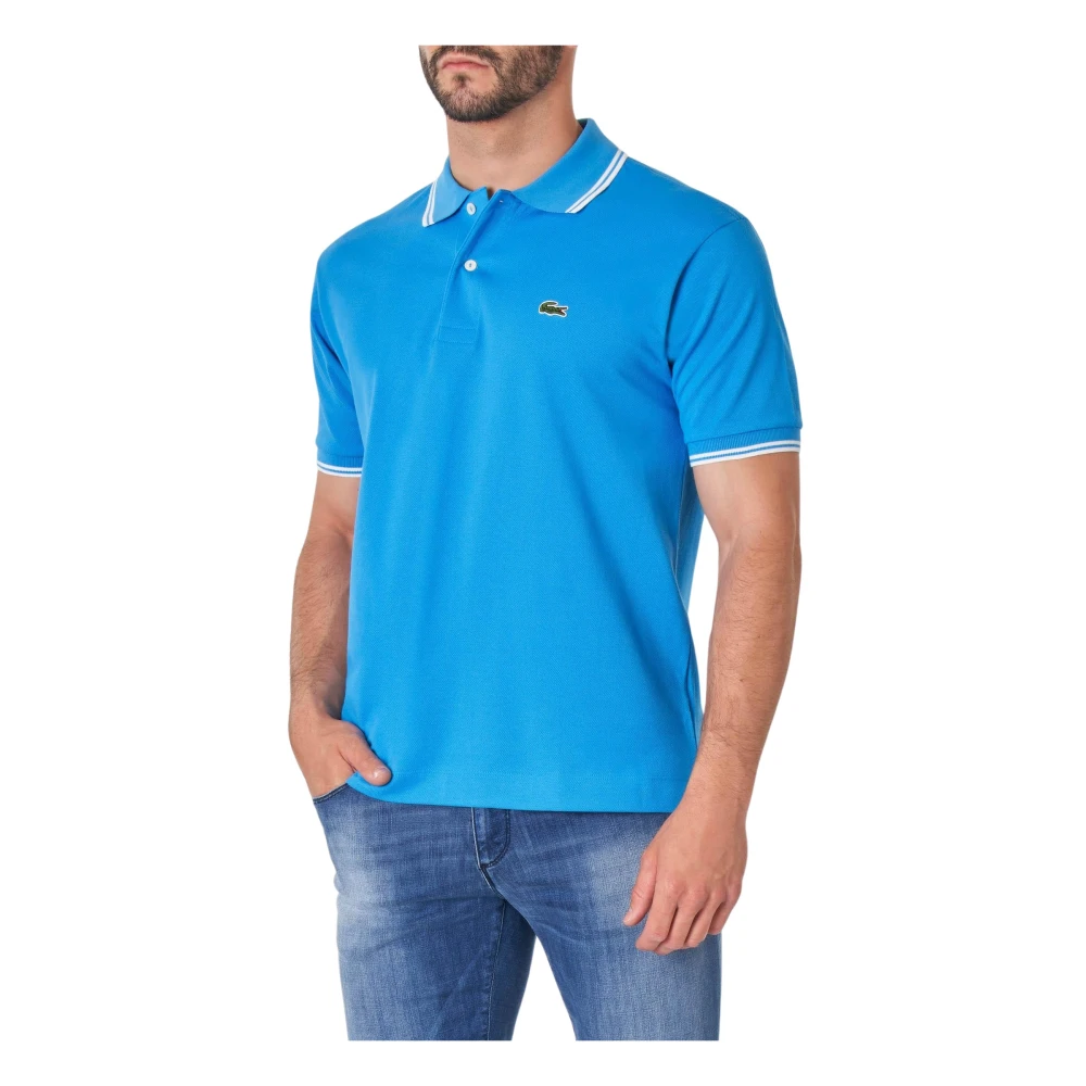 Lacoste Gestreepte Kraag Polo Shirt Blue Heren