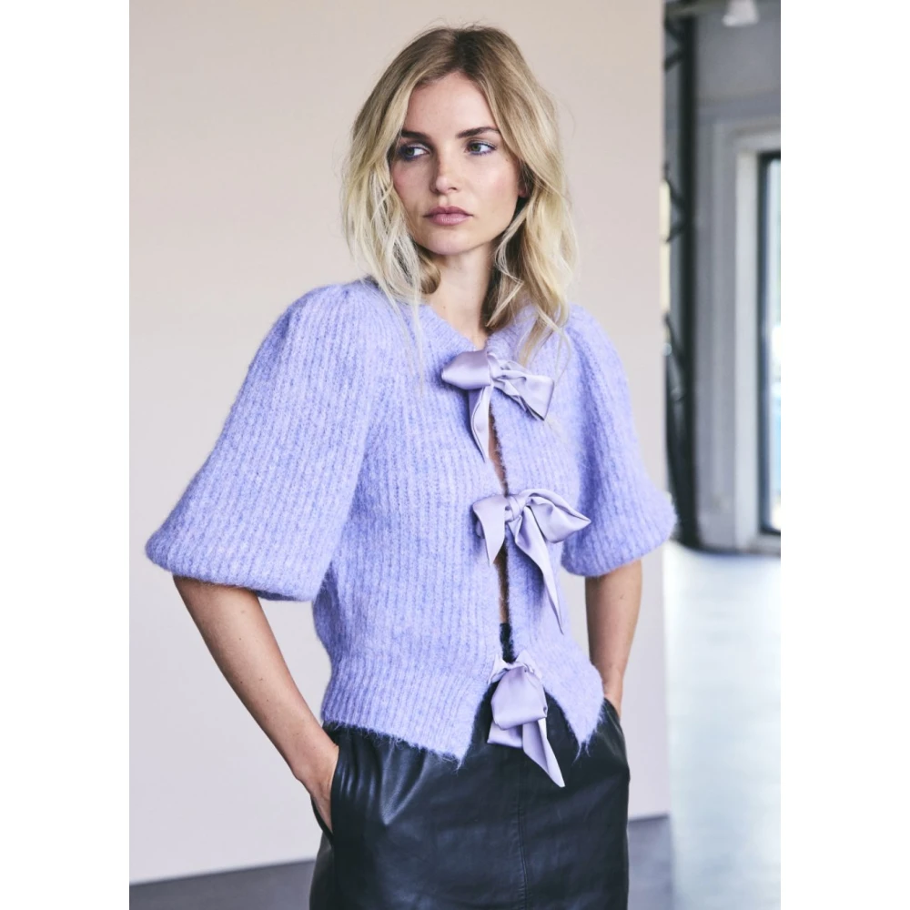 Co'Couture Coralie Bow Rib Cardigan Purple Dames