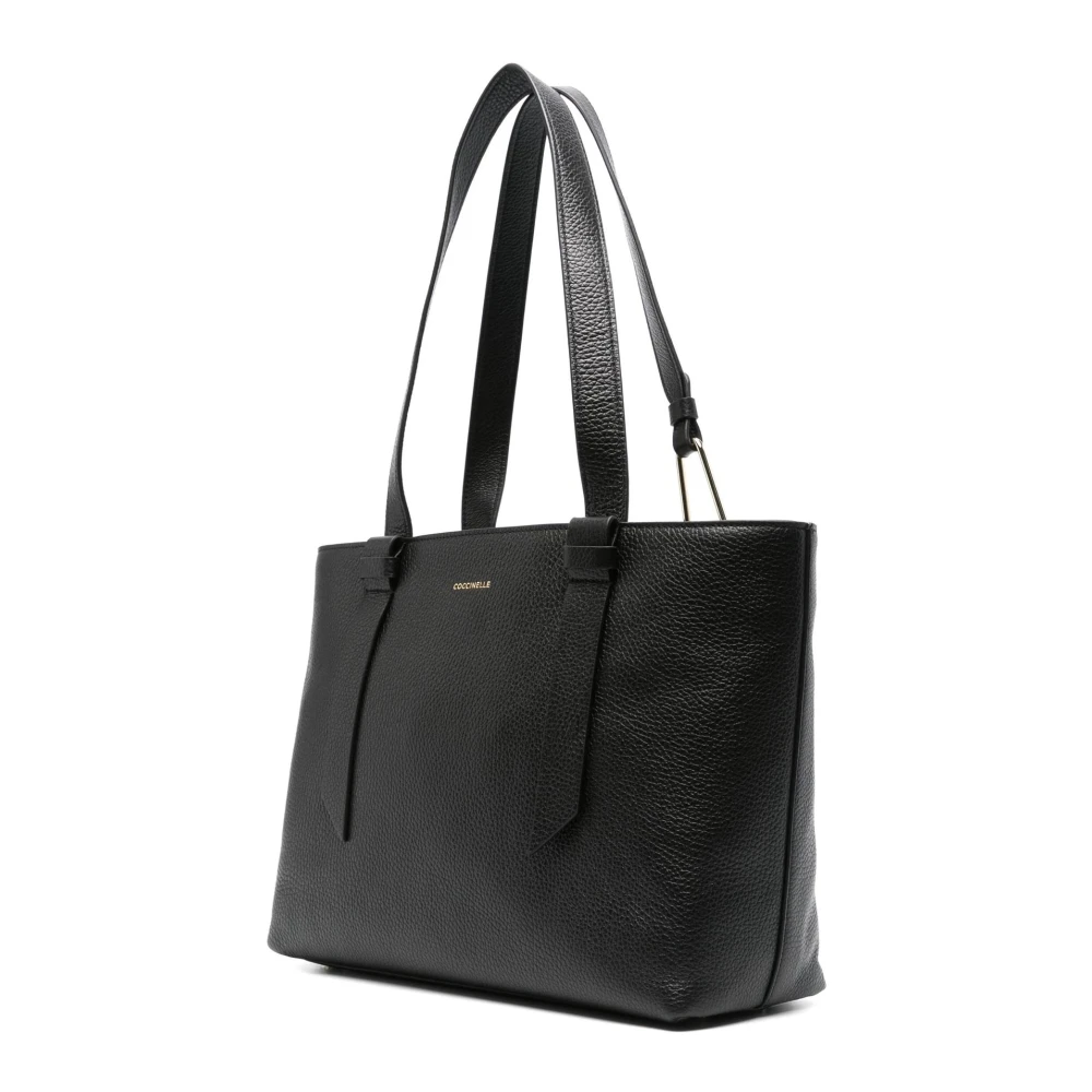 Coccinelle Zwarte Leren Gehamerde Textuur Handtas met Logoprint Black Dames