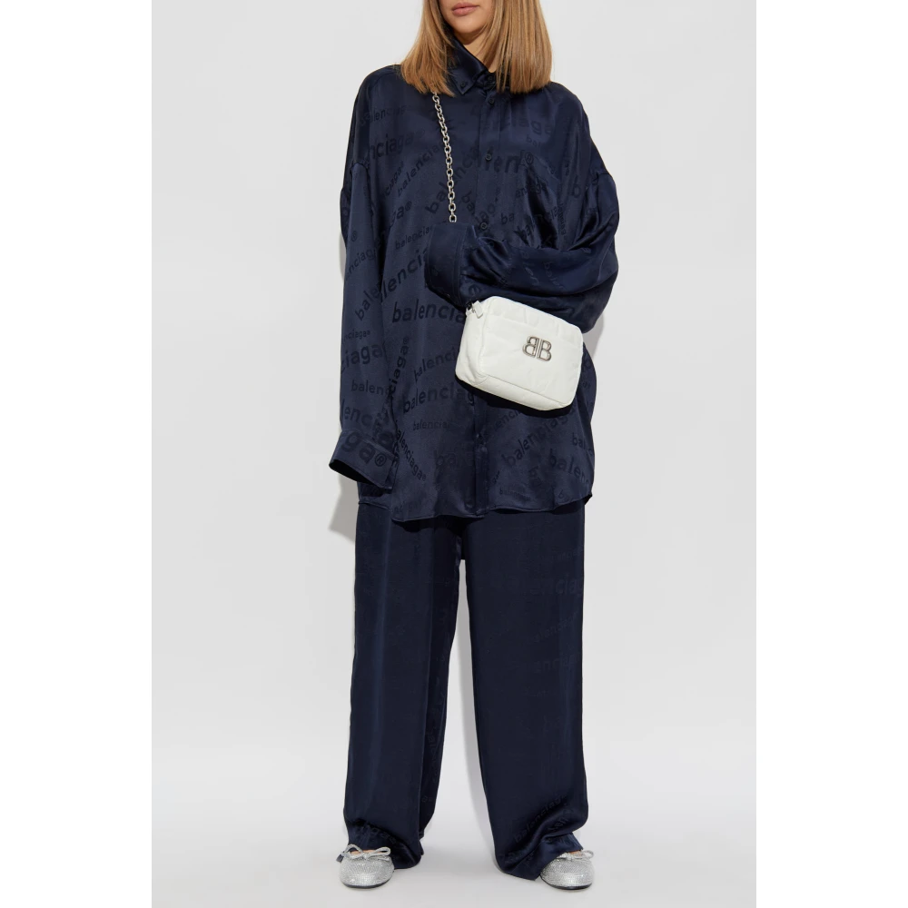Balenciaga Zijden shirt met logo Blue Dames