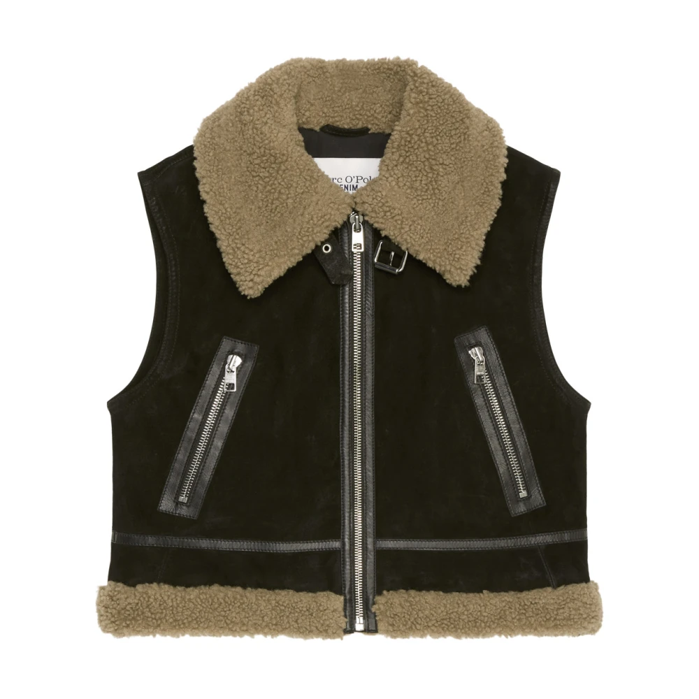 Marc O'Polo Aviator leren vest relaxed Black Dames