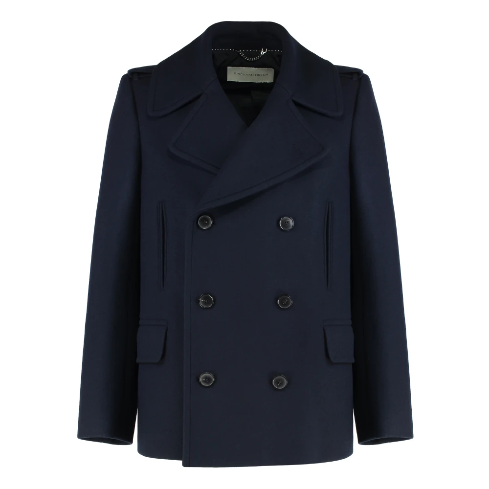 Dries Van Noten Men's Blue Double-Breasted Coat