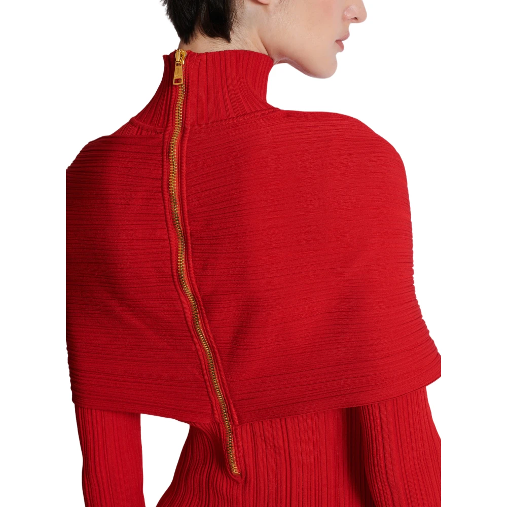 Balmain Lange geplooide gebreide jurk Red Dames