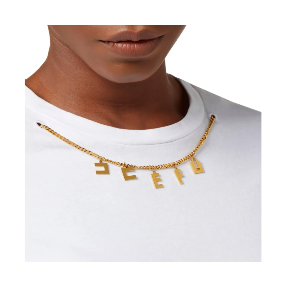 Elisabetta Franchi Lichtgewicht katoenen jersey T-shirt met gouden metalen logo bedel White Dames