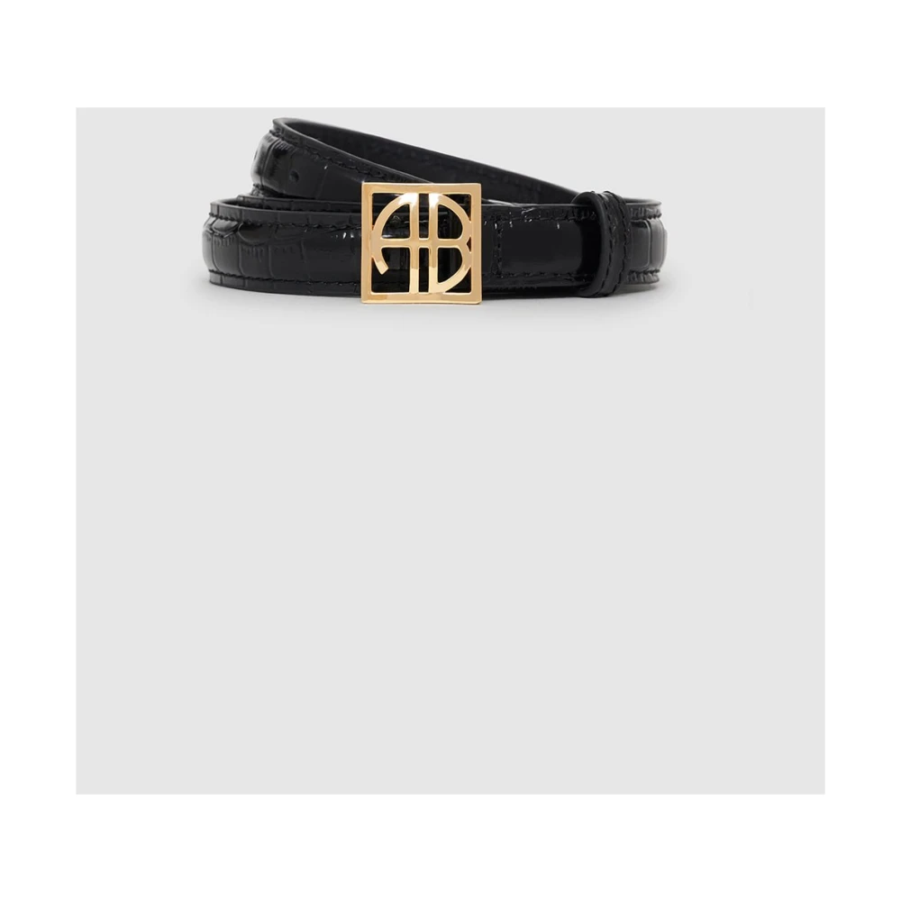 Anine Bing Monogram Crocodile Gestructureerde Lederen Riem Black Dames