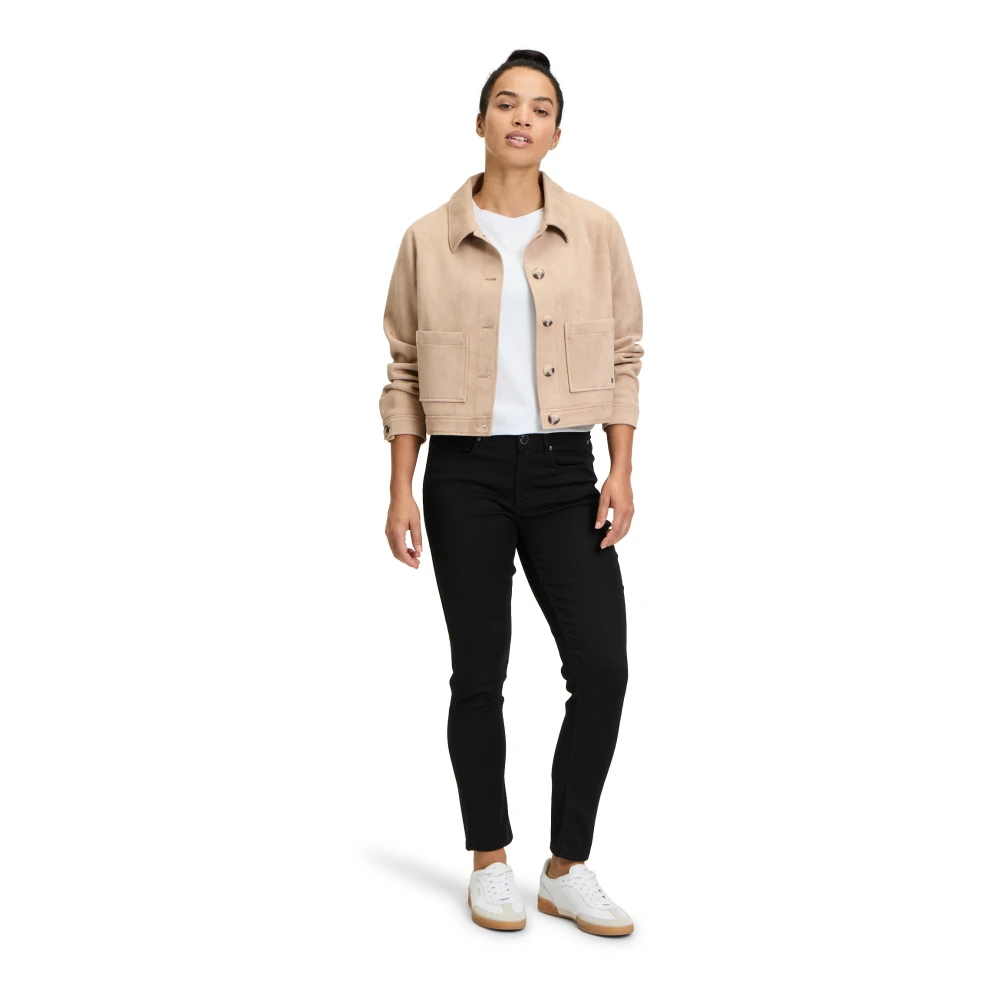 Betty & Co Imitatiebont Lange Mouw Jas Beige Dames