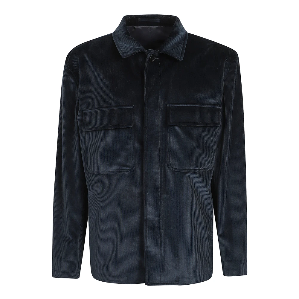 Lardini Blauwe Corduroy Camping Kraag Jas Black Heren