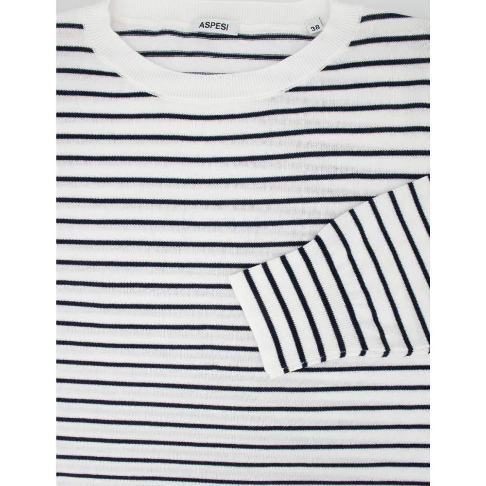 Aspesi Gestreepte Katoenen Crewneck Sweater White Dames