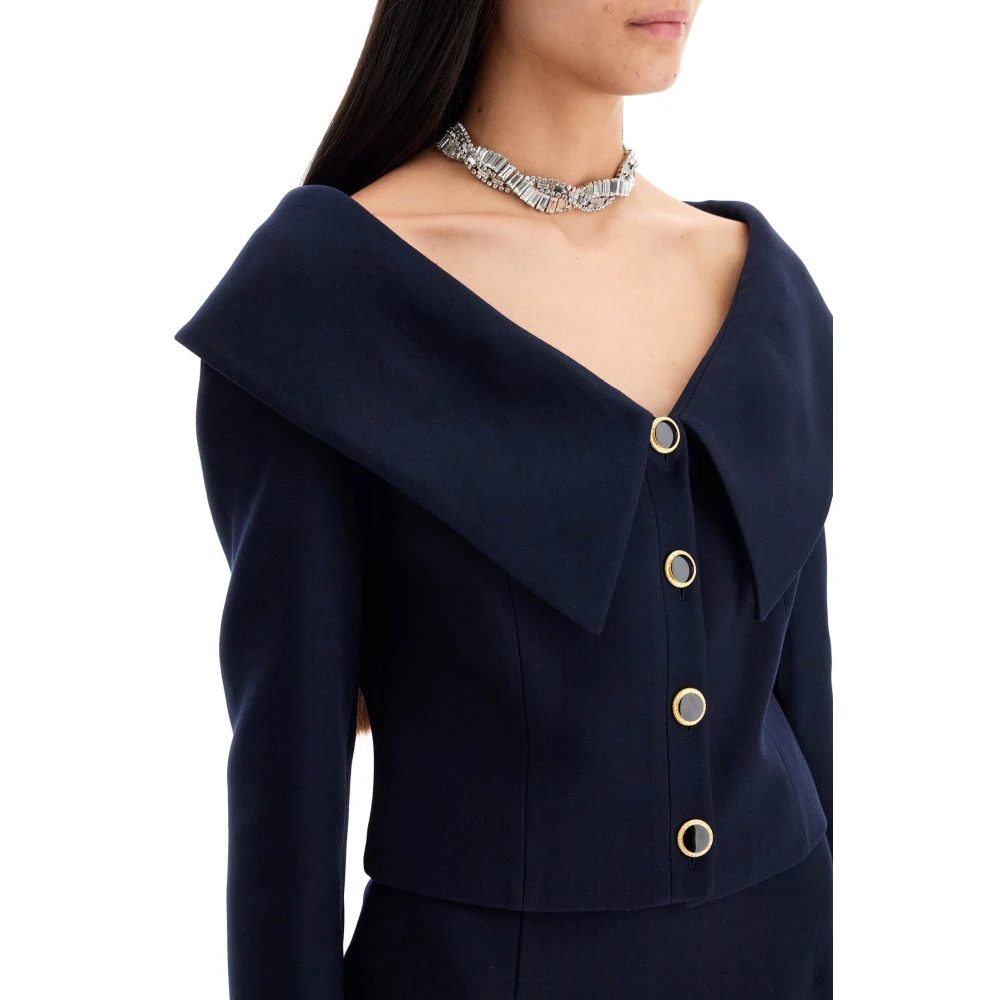 Alessandra Rich Off-Shoulder Wollen Blazer Blue Dames