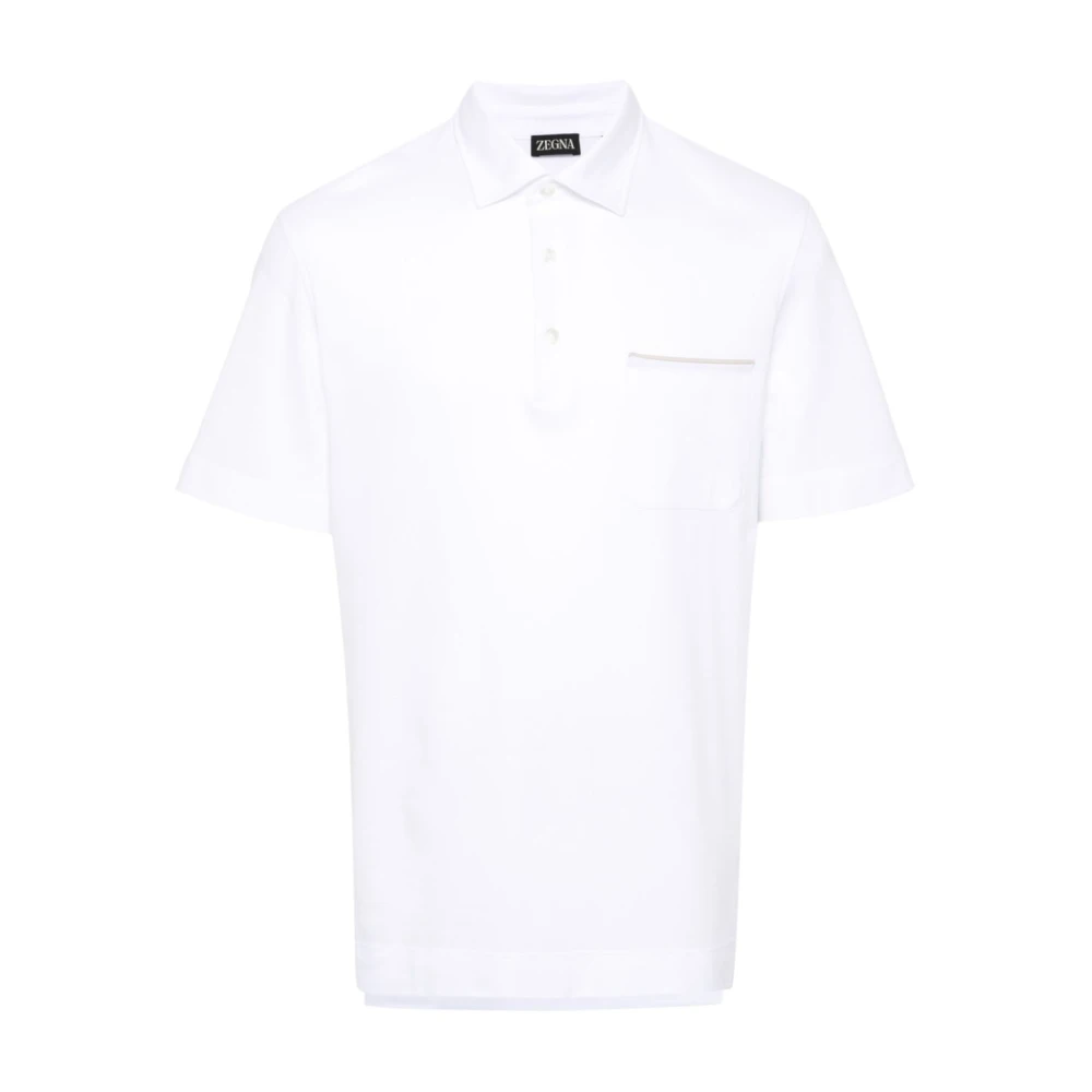 Ermenegildo Zegna Witte Katoenen Poloshirt Leren Afwerking White Heren