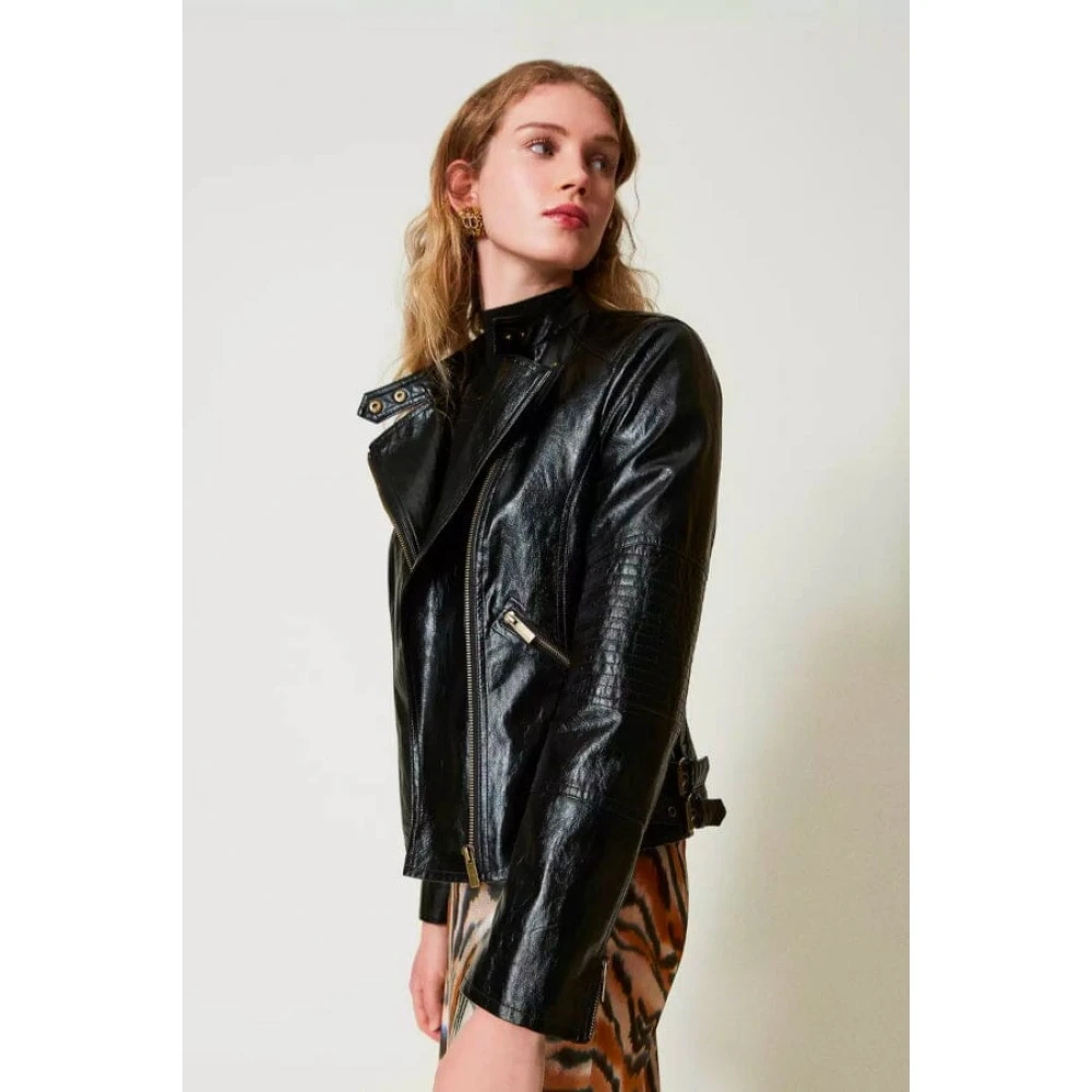 Twinset Imitatieleren bikerjack Black Dames