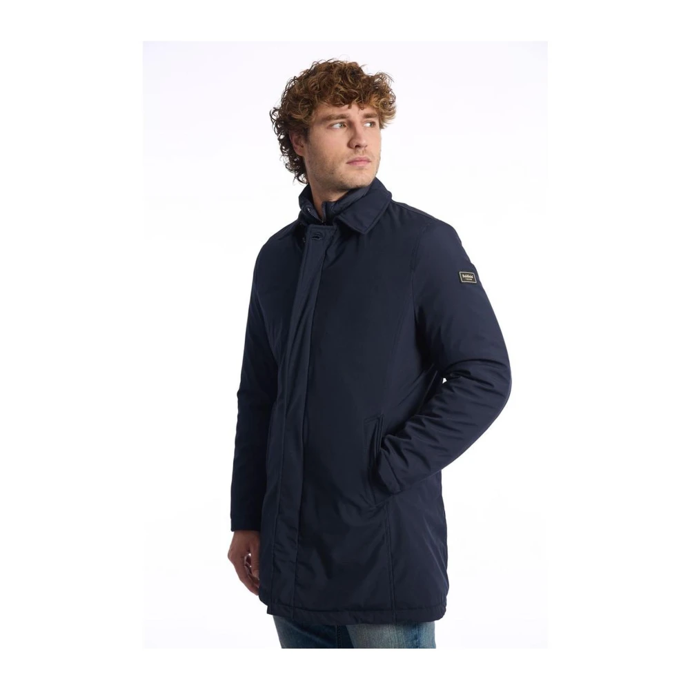 Baldinini Blauwe Double-Breasted Jas met Afneembare Bib Blue Heren