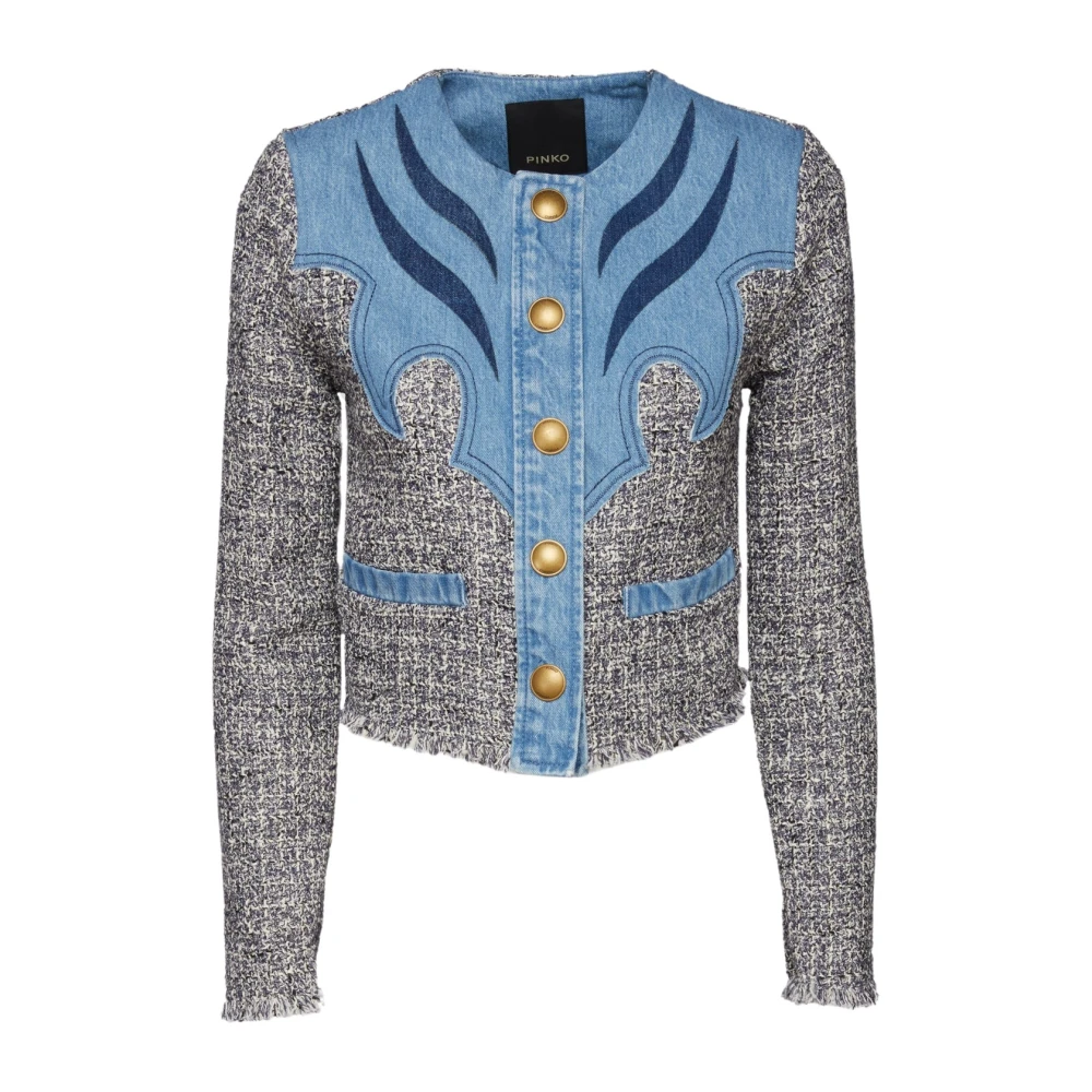 Pinko Kort Tweed och Denim Jacka Multicolor, Dam