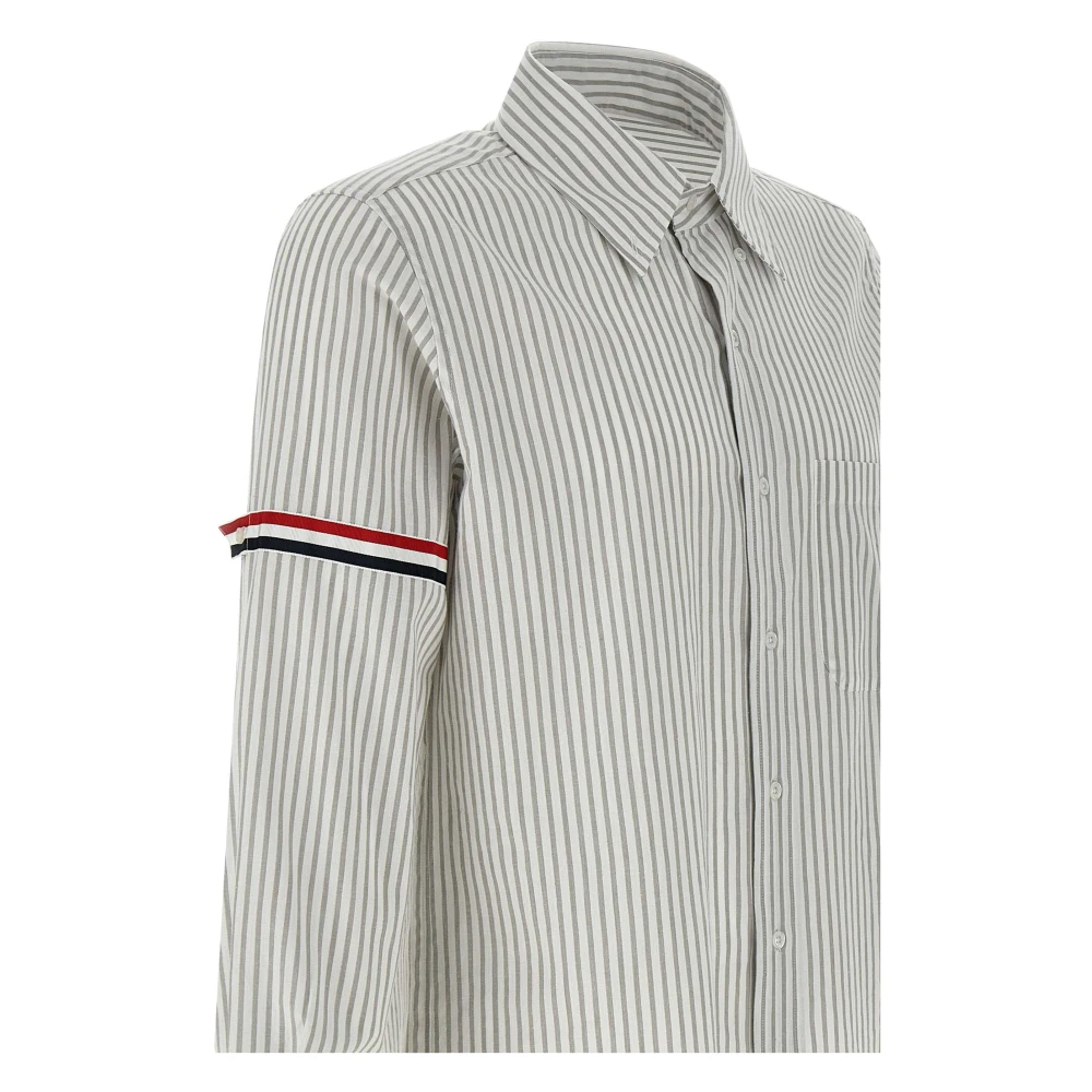 Thom Browne Gestreept Madras Katoenen Overhemd Grijs Gray Heren