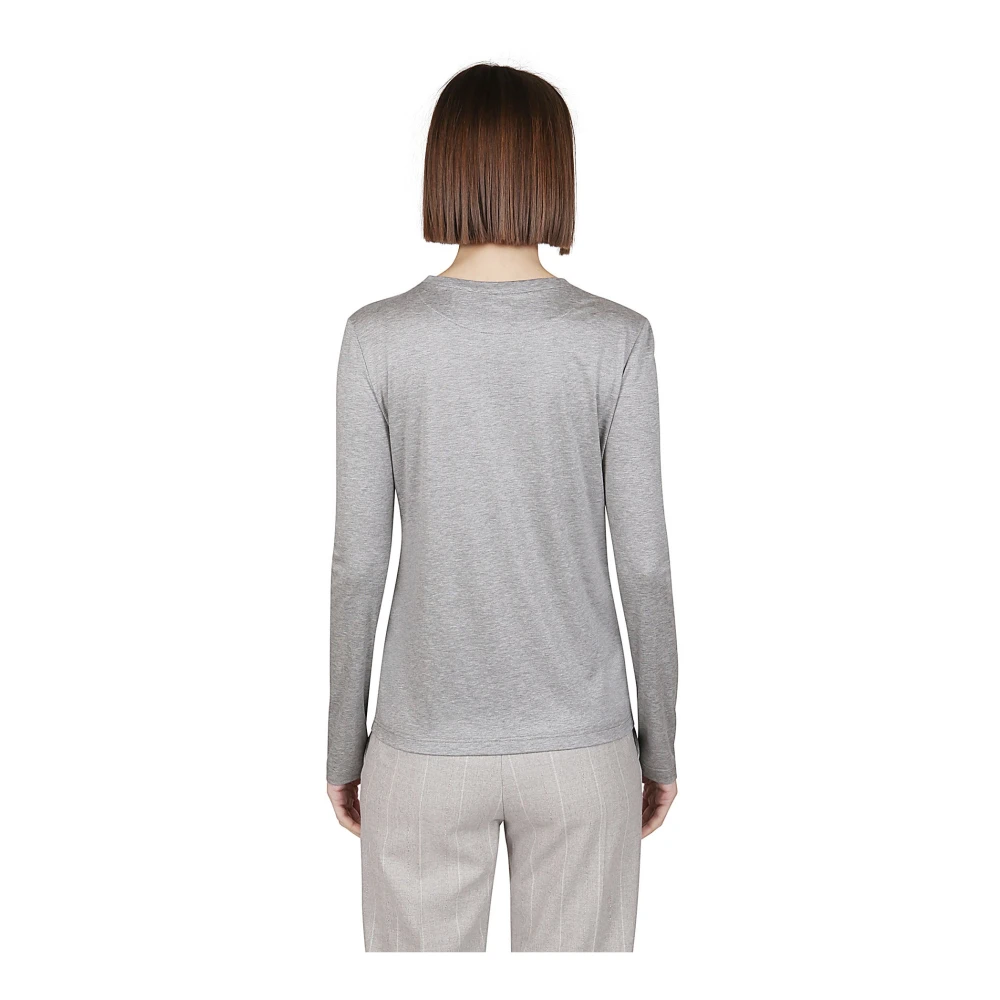 Eleventy Lange mouw ronde hals Tencel katoenen T-shirt Gray Dames