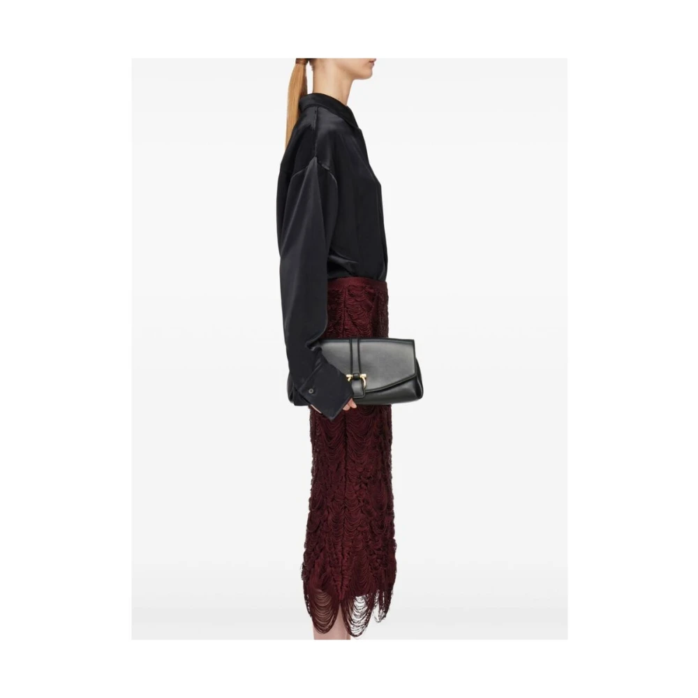 Salvatore Ferragamo Zwarte leren schoudertas met Gancini gesp Black Dames