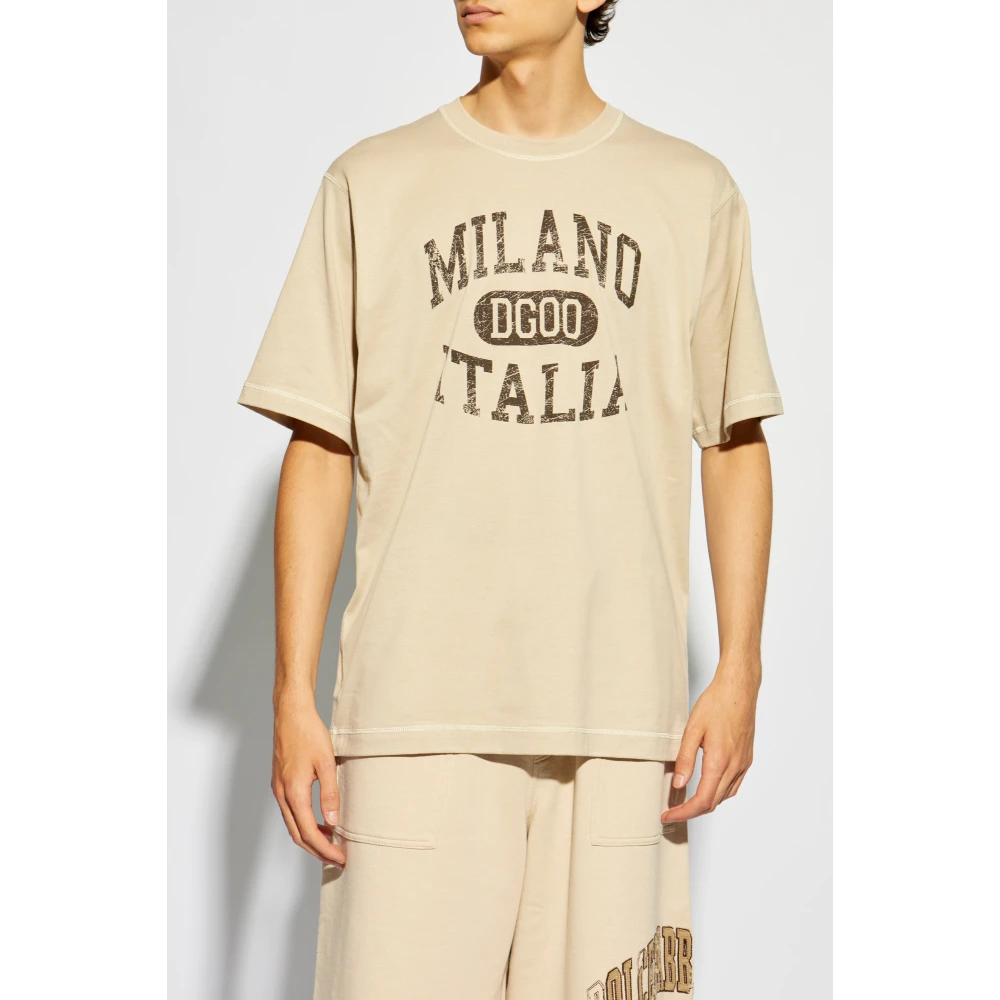Dolce & Gabbana Bedrukt T-shirt Beige Heren
