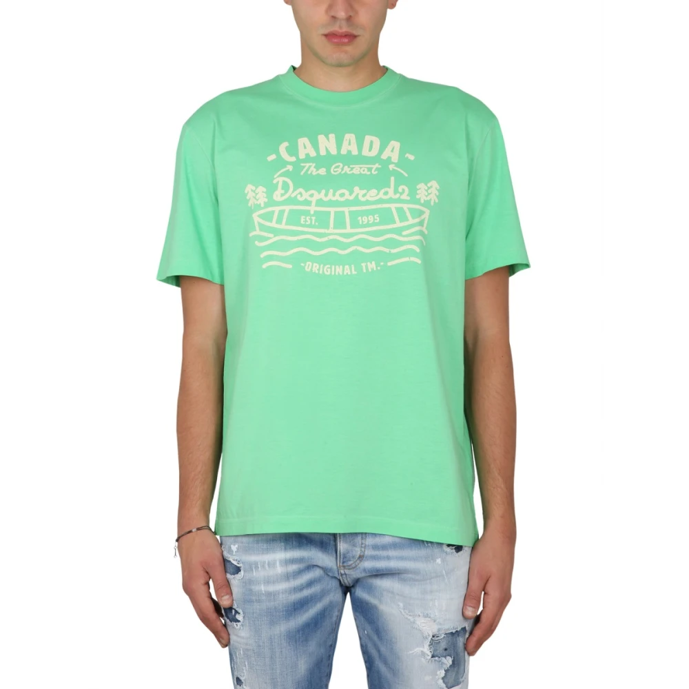 Dsquared2 Logo Print T-Shirt met Ketting Green Heren