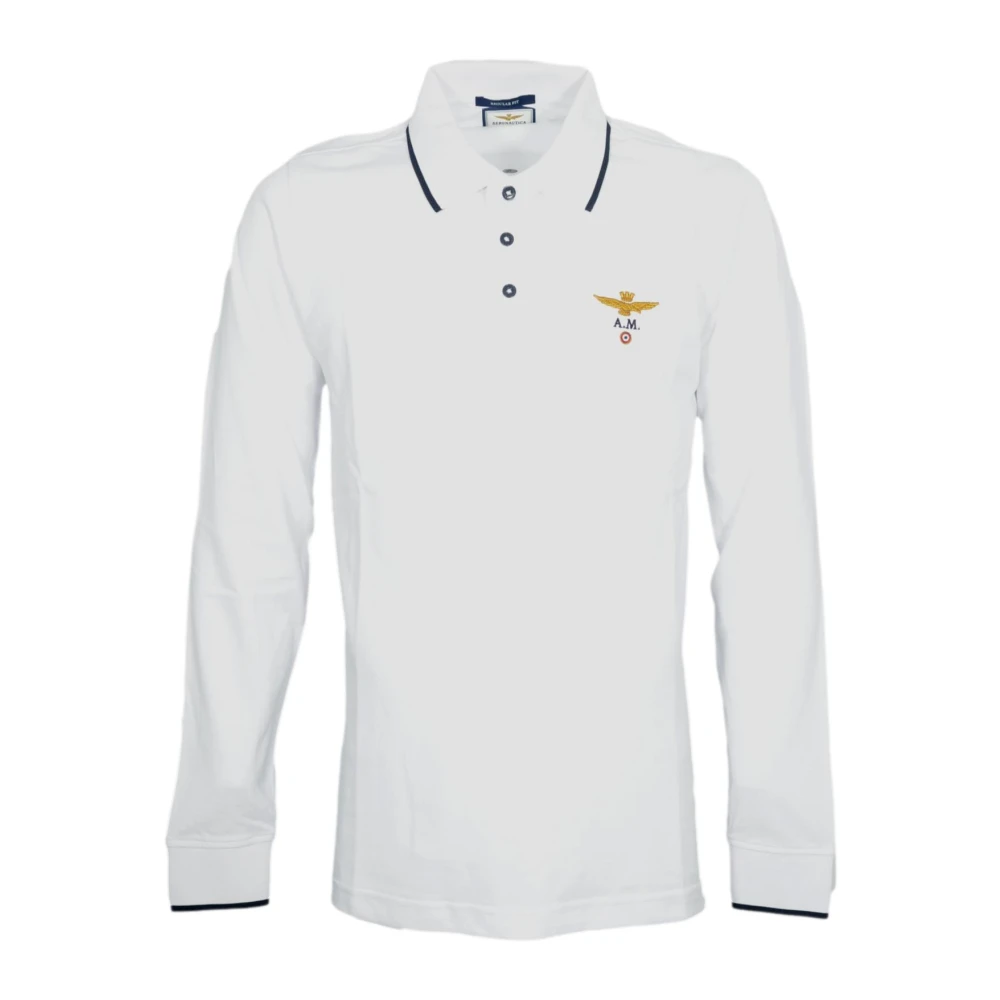 Aeronautica Militare Men's White Po1653up00082 Long-Sleeve Polo - Polo Shirts - L - Tops