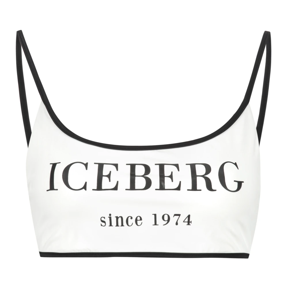 Iceberg Logo Print Bikini Top White Dames