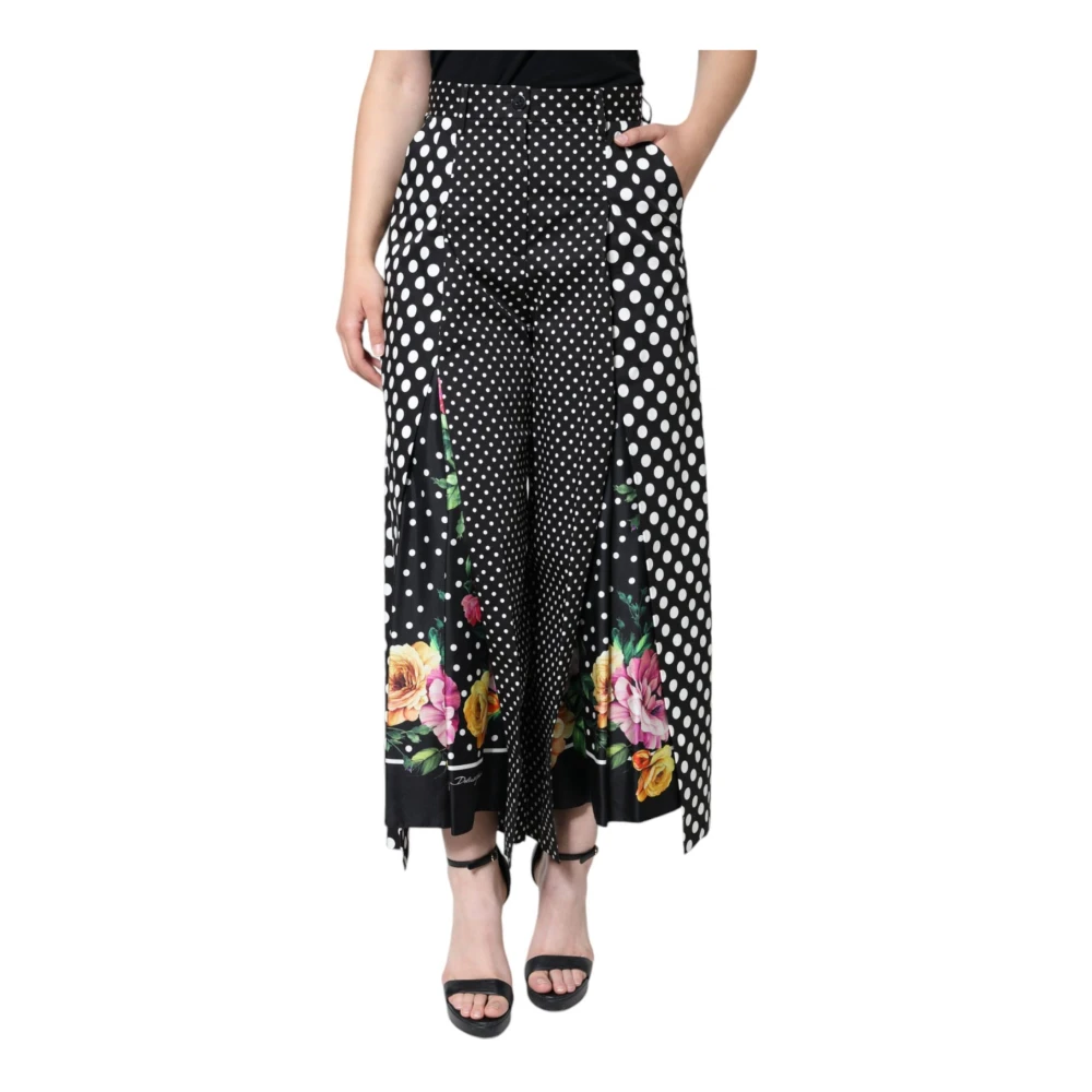 Dolce & Gabbana Patchwork Wijde Pijpen Broek Zwart Multicolor Dames