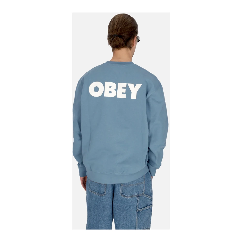 Obey Gedurfd Box Fit Crewneck Sweatshirt Blue Heren