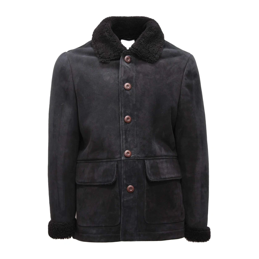 Aspesi Men's Blue Shearling Jacket Damon Model For
