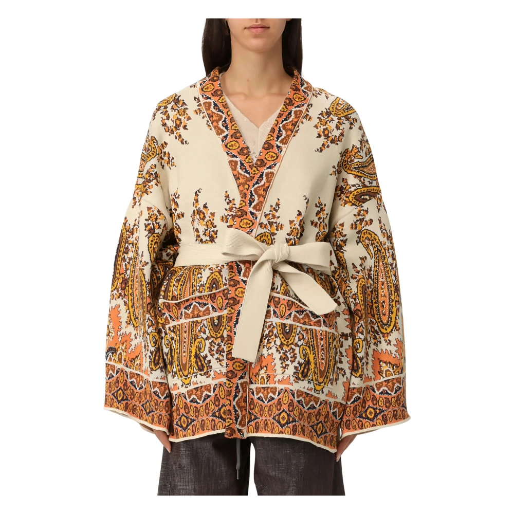 Etro Multicolor Cardigans, Female, M, Paisley Belted Cardigan