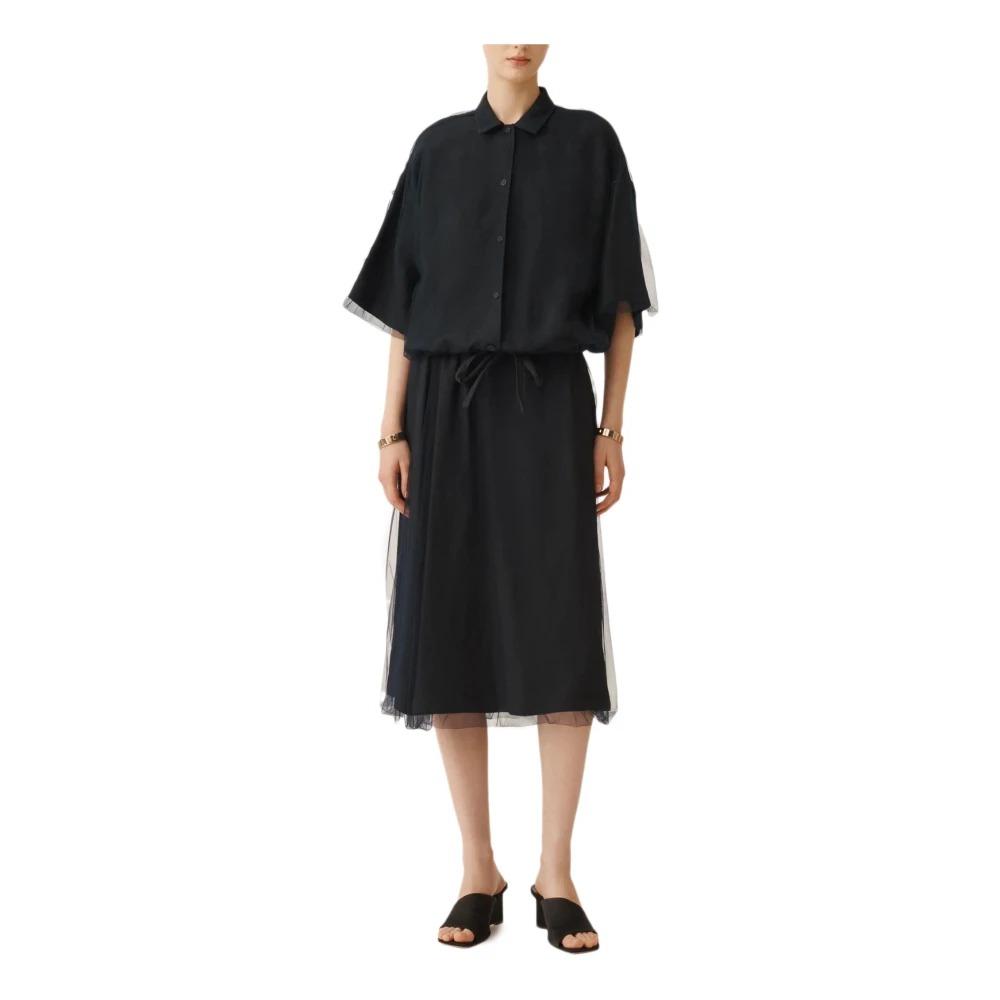 Fabiana Filippi Midnight Blue Linnen Viscose Shirtjas Blue Dames