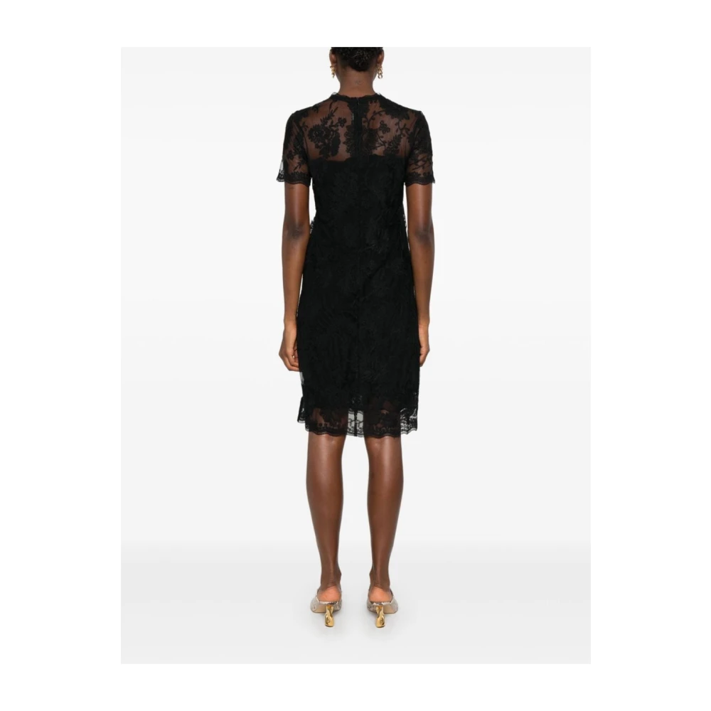 Ermanno Scervino Zwarte Bloemenkanten Jurk Black Dames