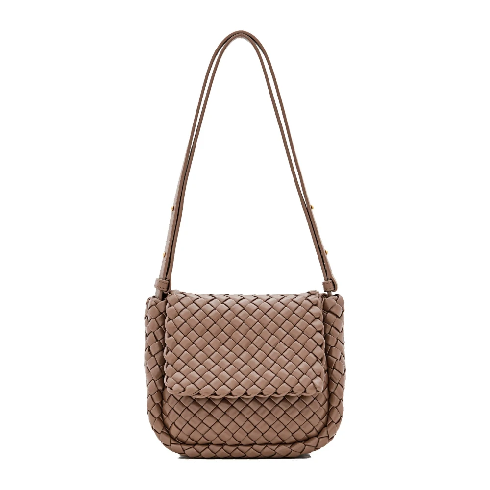 Bottega Veneta Liten axelväska i Taupe Grey-Gold Brown, Dam