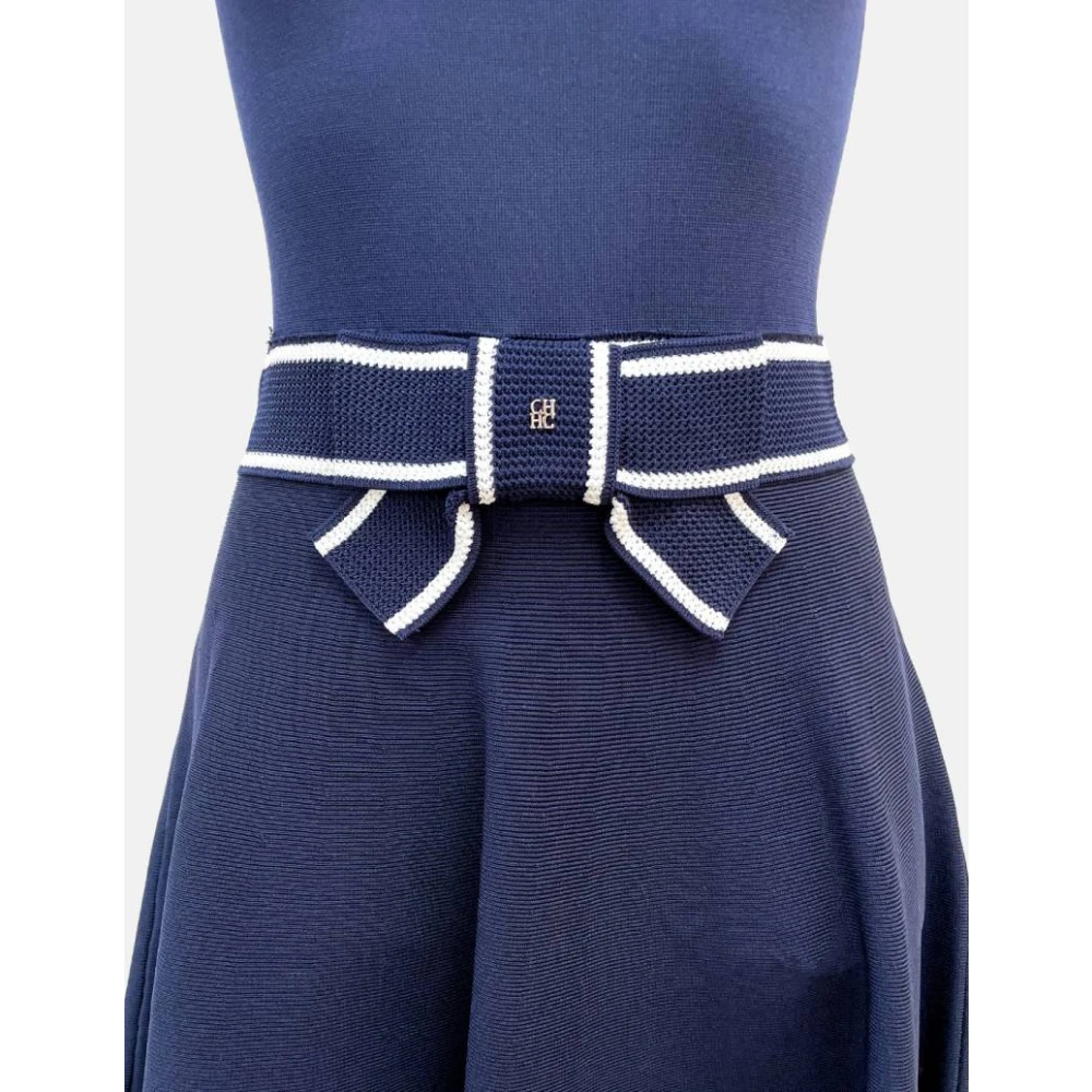 Carolina Herrera Blauwe Navy Jacquard Jurk met Strik Blue Dames