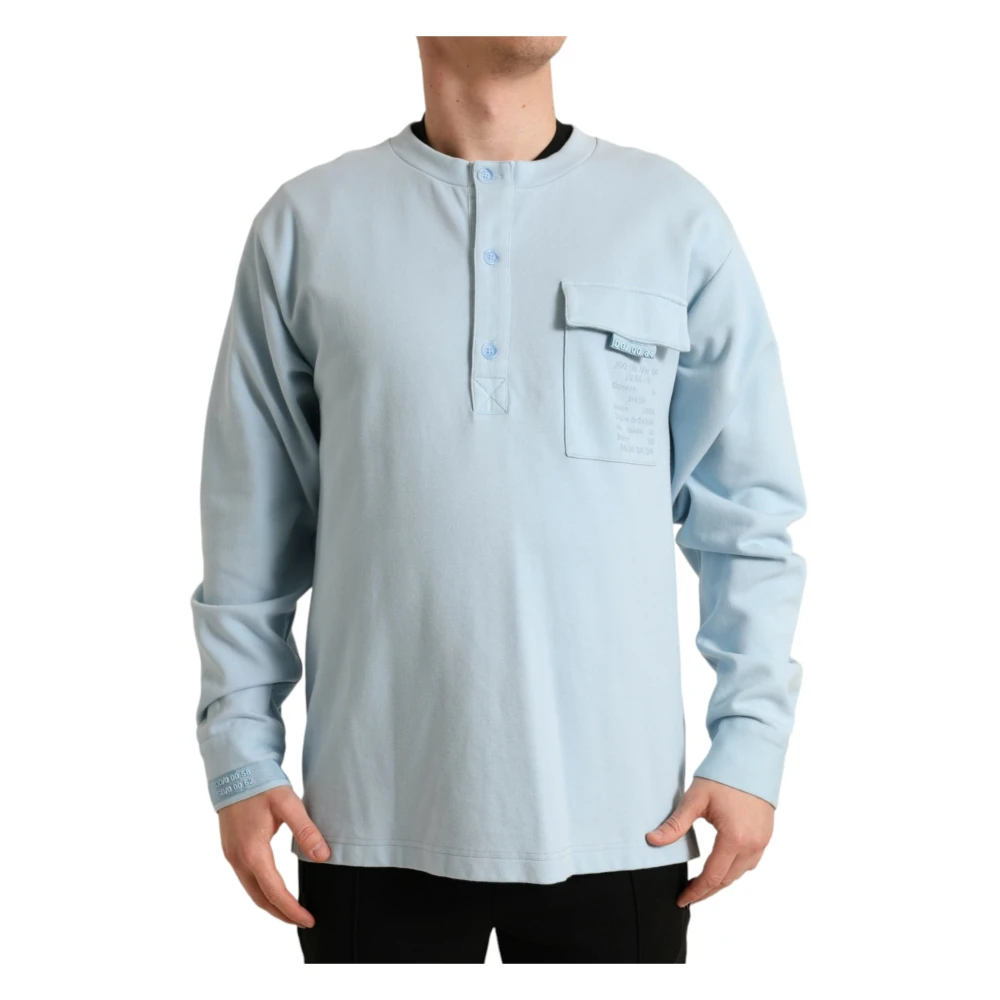 Dolce & Gabbana Men's Blue Light Buttoned Cotton Pullover Jumper - Sweatshirts - M - Sweatshirts & Hoodies