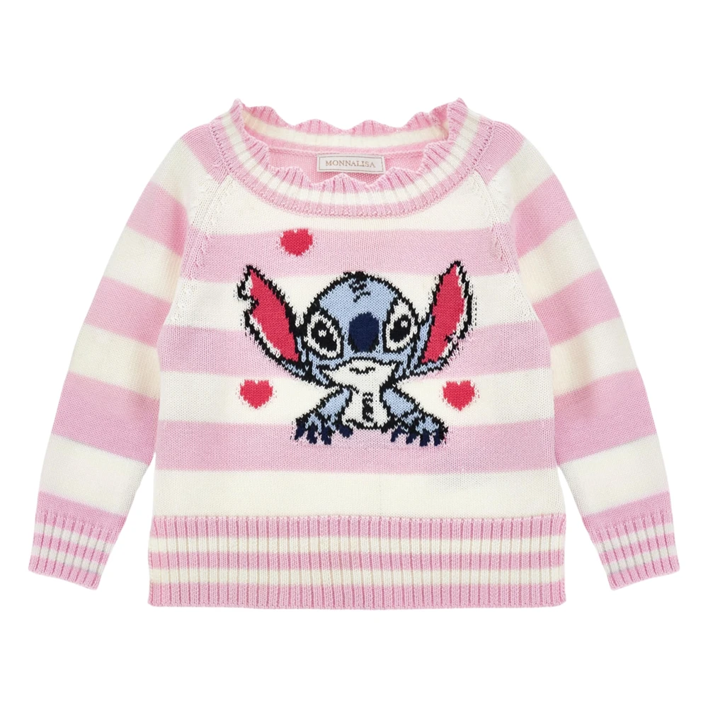 Monnalisa Girls Pink Kids Knitwear, 2 Y, Striped Stitch Jumper With Hearts