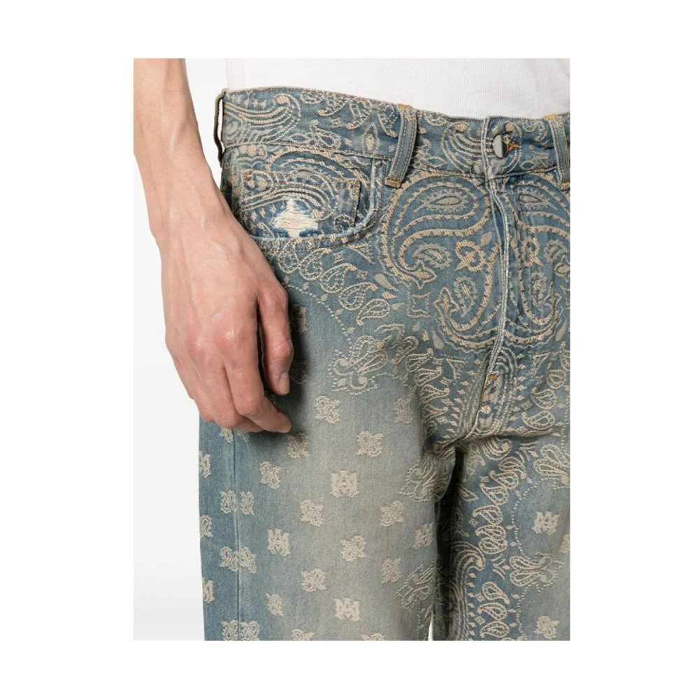 Amiri Stonewashed Denim Jeans met Bandana Patroon Blue Heren