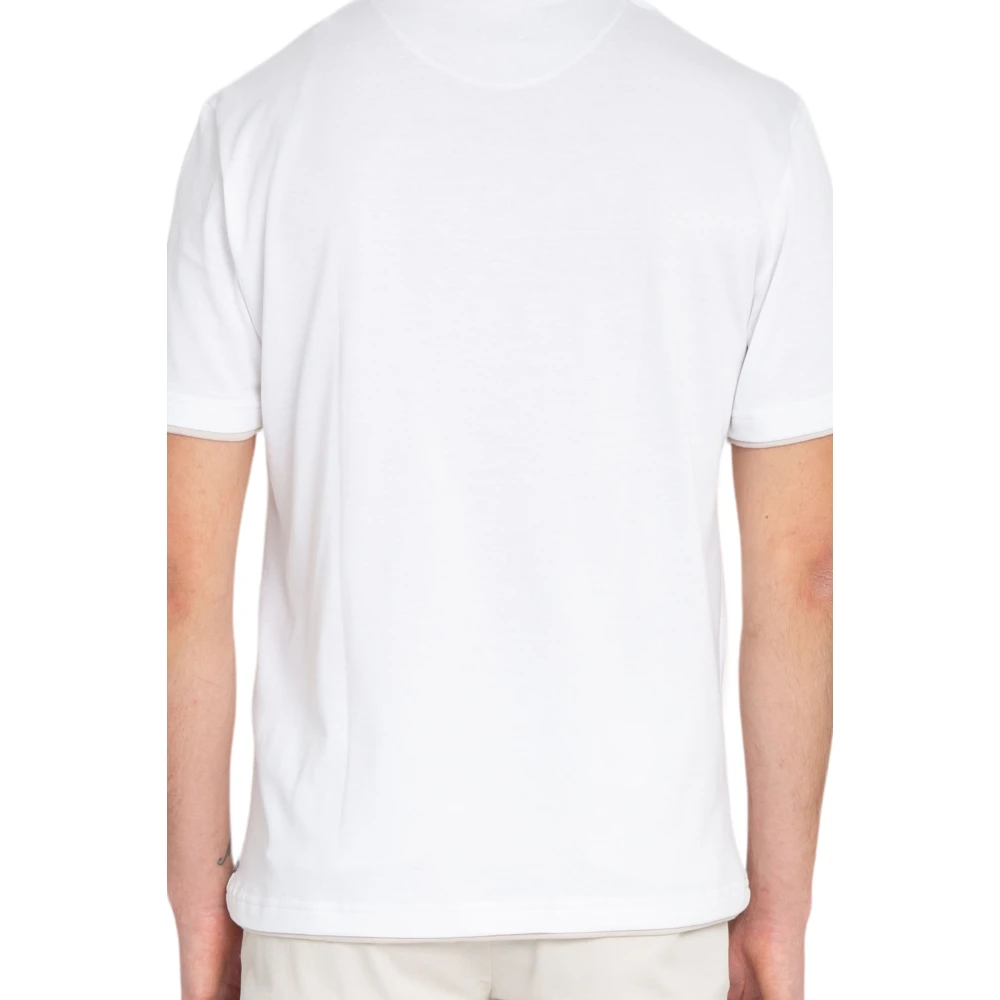 Eleventy Giza Cotton Piping Tee in Bianco White Heren