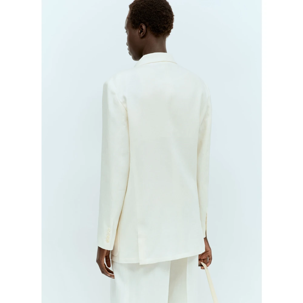 The Row Linnen Double-Breasted Blazer Beige Dames