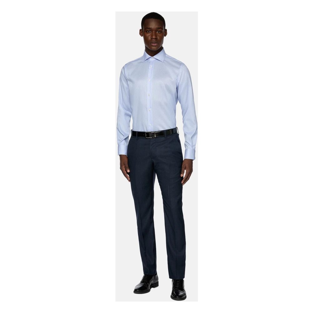 Boggi Milano Ultimate NON Iron Regular Fit Gestreept Katoenen Twill Overhemd Blue Heren