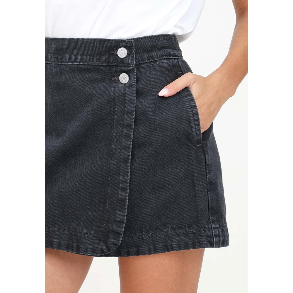 Levi's Zwarte Denim Wrap Mini Rok Black Dames
