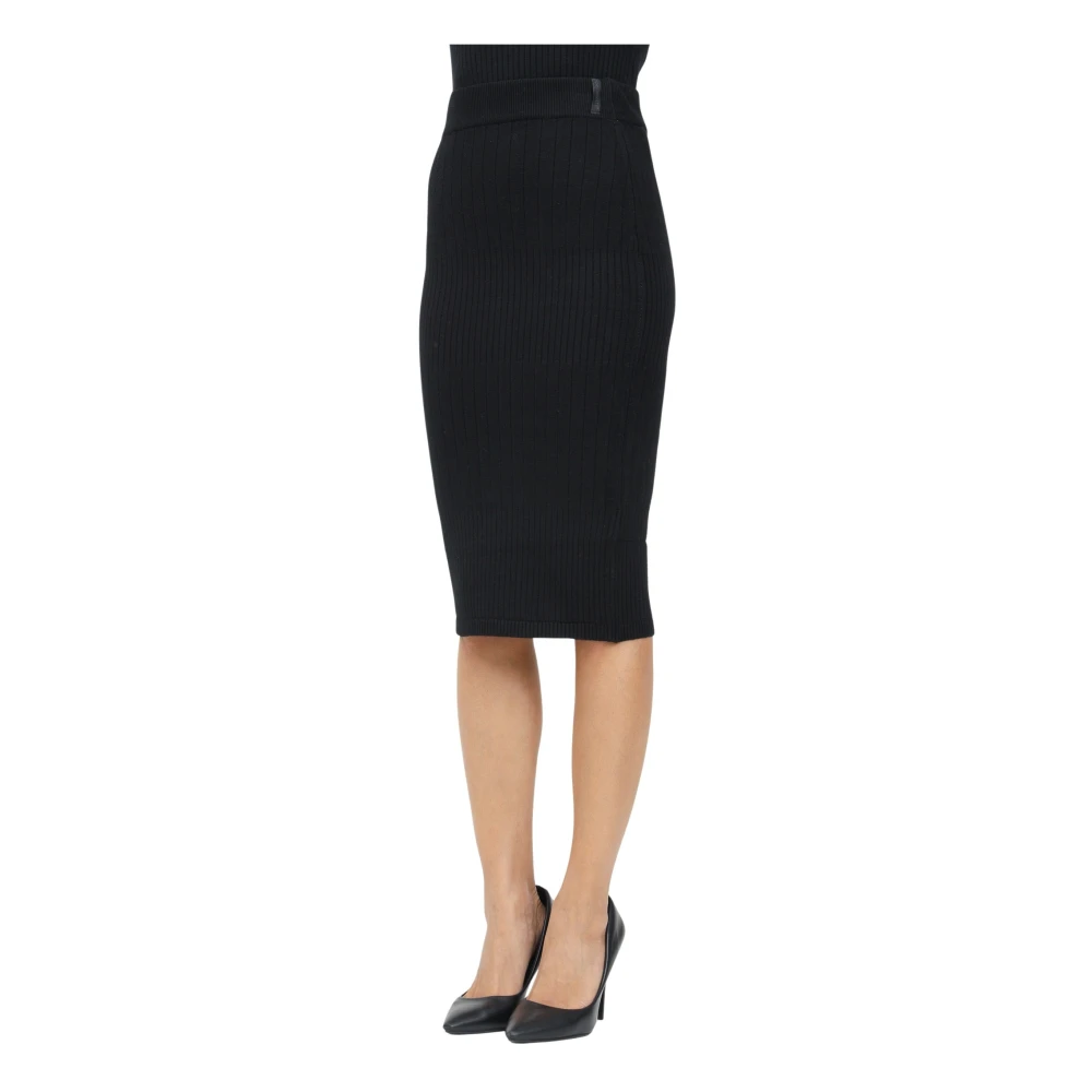 Hinnominate Zwarte Geribbelde Midi Rok Black Dames