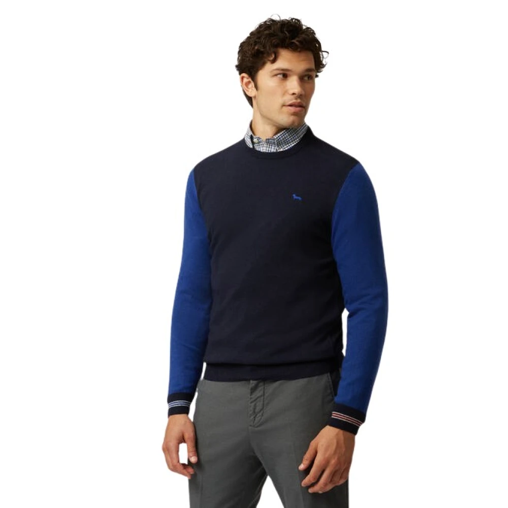 Harmont & Blaine Men's Blue Round-Neck Knitwear,, Wool Blend Jumper With Contrasting Details 2XL