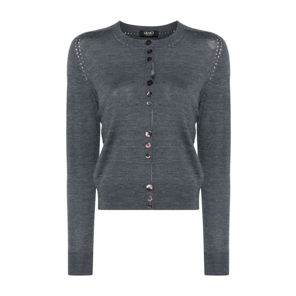 Liu Jo Wollen Cardigan Sweater Lange Mouw Gray Dames