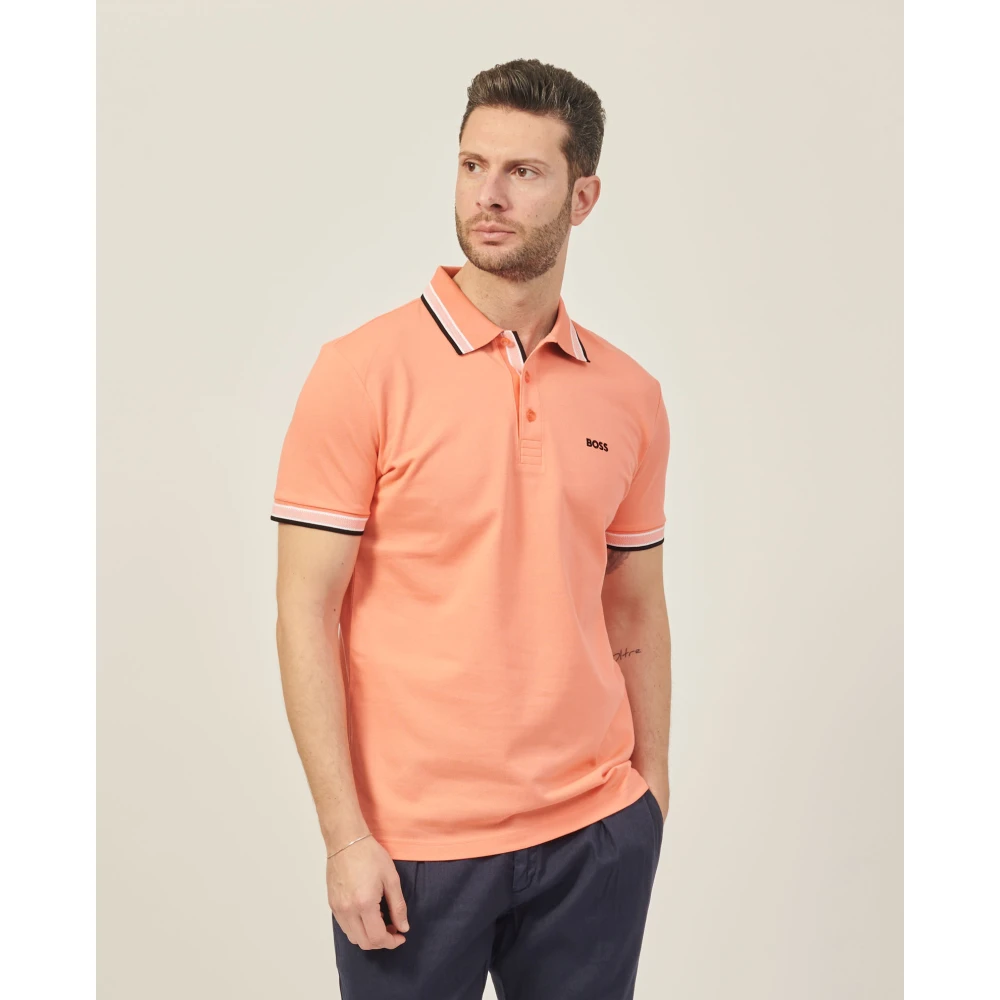 Boss Contrast Trim Polo Oranje Orange Heren