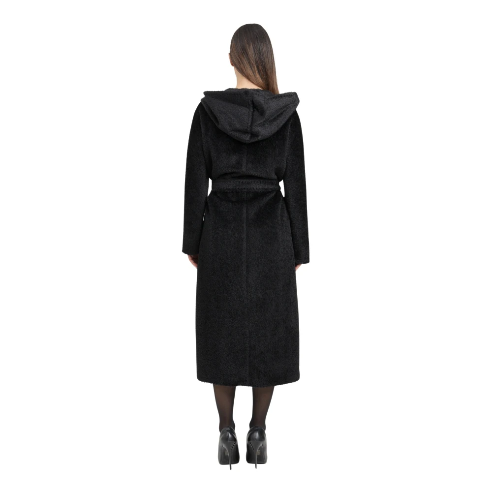 Max Mara Zwarte lange jas met riem Black Dames