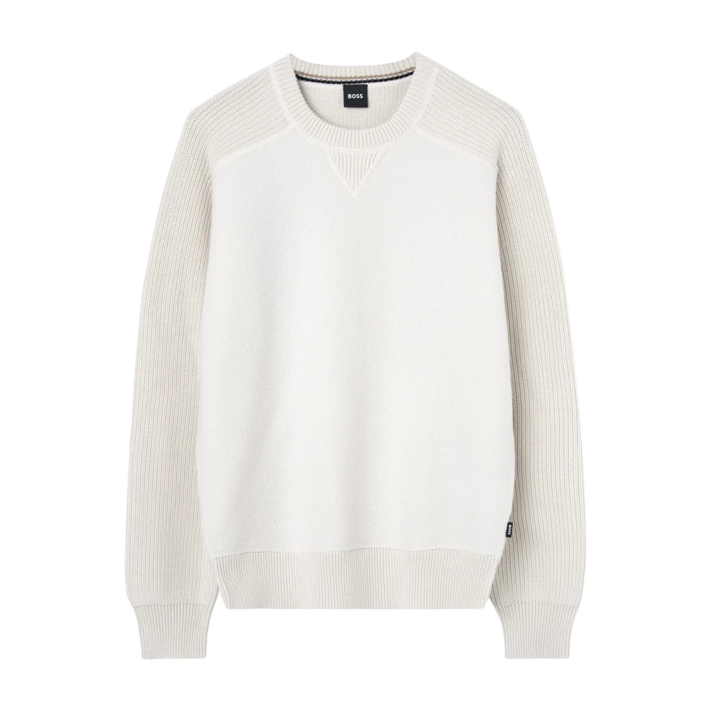 Boss Dikke Gebreide Witte Trui Beige Heren