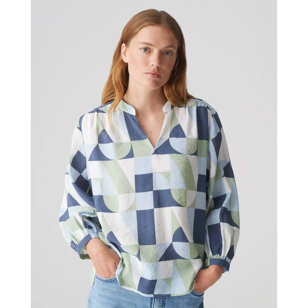 Opus Blouse met Lange Mouwen en Falinde Detail Blue Dames