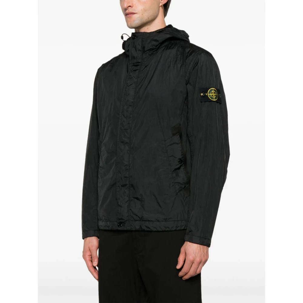 Stone Island Zwarte Windbreaker Jas met Logo Badge Black Heren