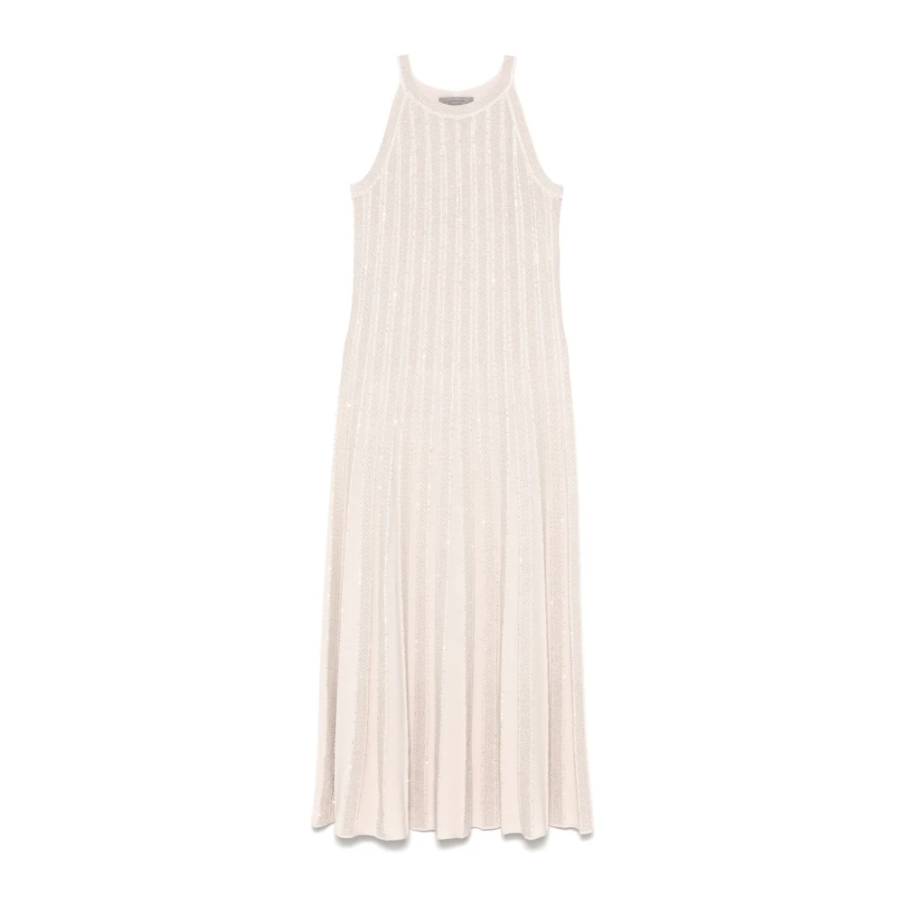 D.Exterior Witte Paillet Halternek Godet Jurk Beige Dames