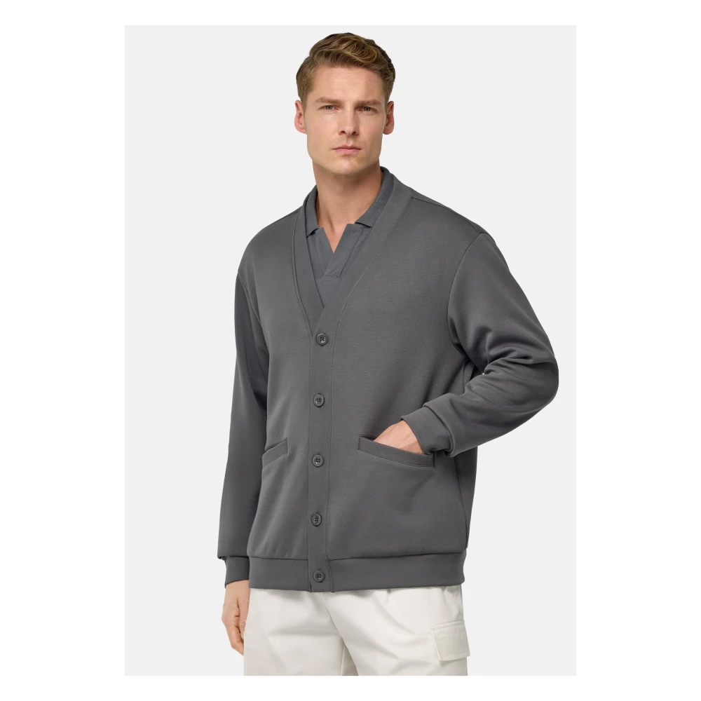 Boggi Milano Katoenen Cardigan Sweater Gray Heren