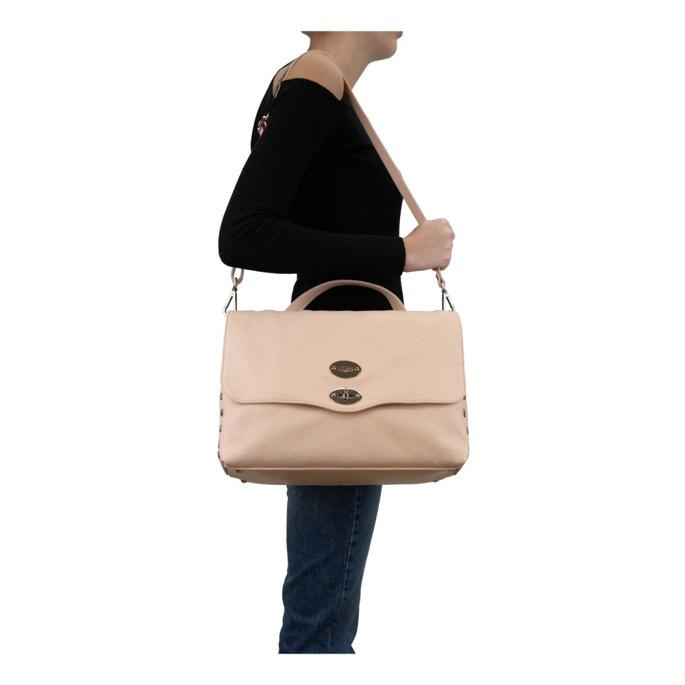 Zanellato Leren Schoudertas met Zilveren Details Pink Dames